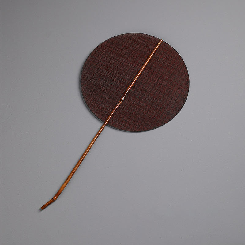 Mythstone Chinese Style Handmade Round Shaped Bamboo Long Handle Fan