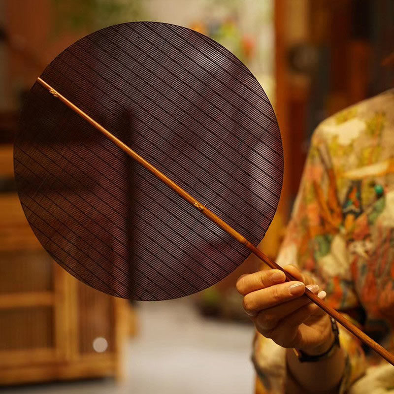 Mythstone Chinese Style Handmade Round Shaped Bamboo Long Handle Fan