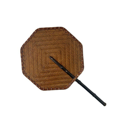 Mythstone Vintage Chinese Style Handmade Round Octagonal Shaped Bamboo Long Handle Fan