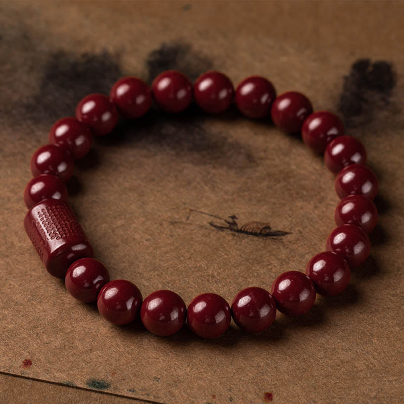 Mythstone Natural Cinnabar Heart Sutra Blessing Bracelet