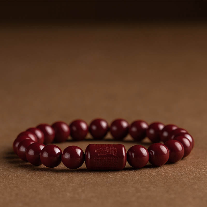 Mythstone Natural Cinnabar Heart Sutra Blessing Bracelet