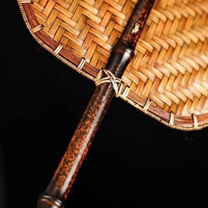 Mythstone Chinese Style Handmade Bamboo Woven Round Oval Banana Shape Long Handle Fan