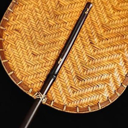 Mythstone Chinese Style Handmade Bamboo Woven Round Oval Banana Shape Long Handle Fan