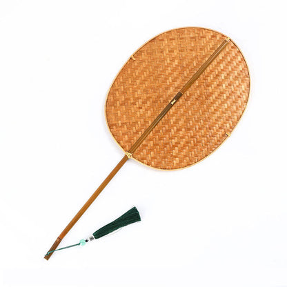 Mythstone Chinese Style Handmade Bamboo Woven Oval Round Banana Conical Shape Long Handle Fan