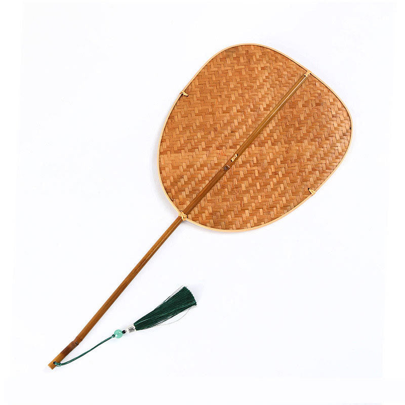 Mythstone Chinese Style Handmade Bamboo Woven Oval Round Banana Conical Shape Long Handle Fan