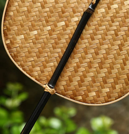 Mythstone Chinese Style Handmade Bamboo Woven Oval Round Banana Conical Shape Long Handle Fan