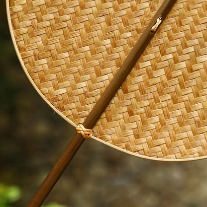 Mythstone Chinese Style Handmade Bamboo Woven Oval Round Banana Conical Shape Long Handle Fan