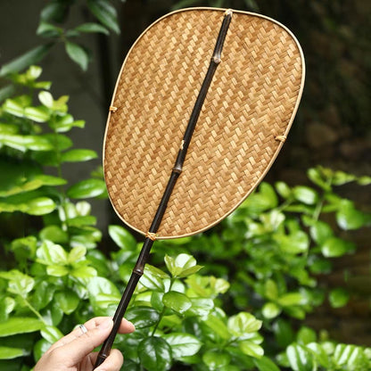 Mythstone Chinese Style Handmade Bamboo Woven Oval Round Banana Conical Shape Long Handle Fan