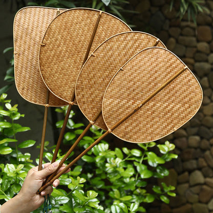 Mythstone Chinese Style Handmade Bamboo Woven Oval Round Banana Conical Shape Long Handle Fan