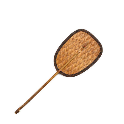 Mythstone Summer Retro Chinese Style Handmade Bamboo Woven Round Banana Shape Long Handle Fan