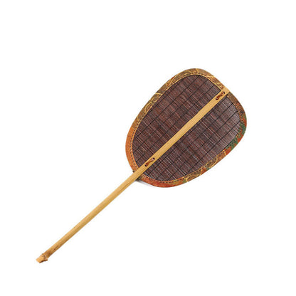 Mythstone Summer Retro Chinese Style Handmade Bamboo Woven Round Banana Shape Long Handle Fan