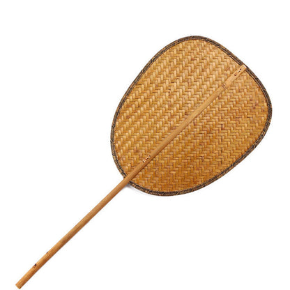 Mythstone Summer Retro Chinese Style Handmade Bamboo Woven Round Banana Shape Long Handle Fan