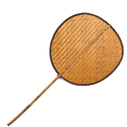 Mythstone Summer Retro Chinese Style Handmade Bamboo Woven Round Banana Shape Long Handle Fan