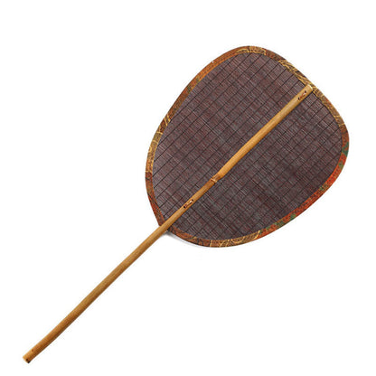 Mythstone Summer Retro Chinese Style Handmade Bamboo Woven Round Banana Shape Long Handle Fan