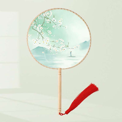 Mythstone Ginkgo Leaf Koi Fish Cherry Blossom Spring Flowers Handheld Wood Handle Fan