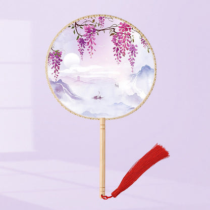 Mythstone Ginkgo Leaf Koi Fish Cherry Blossom Spring Flowers Handheld Wood Handle Fan