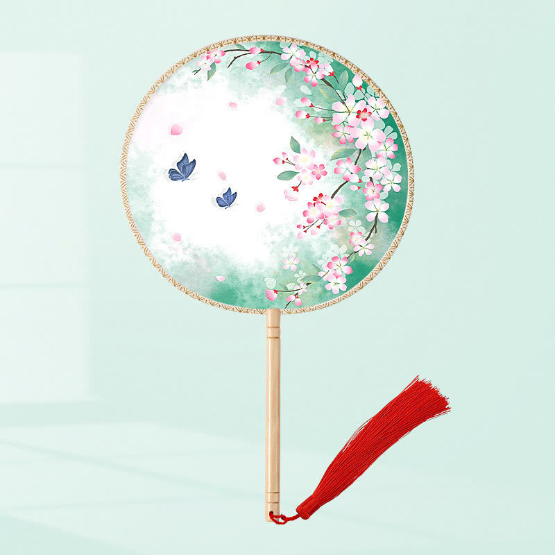 Mythstone Ginkgo Leaf Koi Fish Cherry Blossom Spring Flowers Handheld Wood Handle Fan