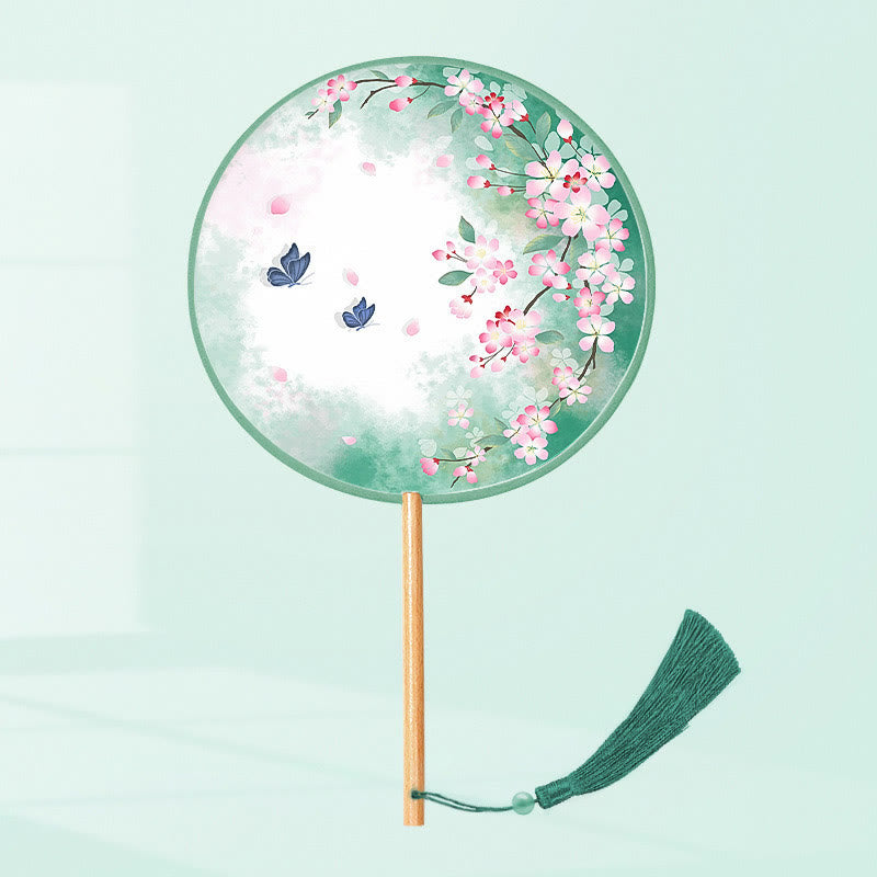 Mythstone Ginkgo Leaf Koi Fish Cherry Blossom Spring Flowers Handheld Wood Handle Fan