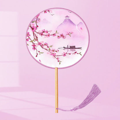 Mythstone Ginkgo Leaf Koi Fish Cherry Blossom Spring Flowers Handheld Wood Handle Fan