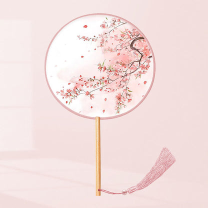 Mythstone Ginkgo Leaf Koi Fish Cherry Blossom Spring Flowers Handheld Wood Handle Fan