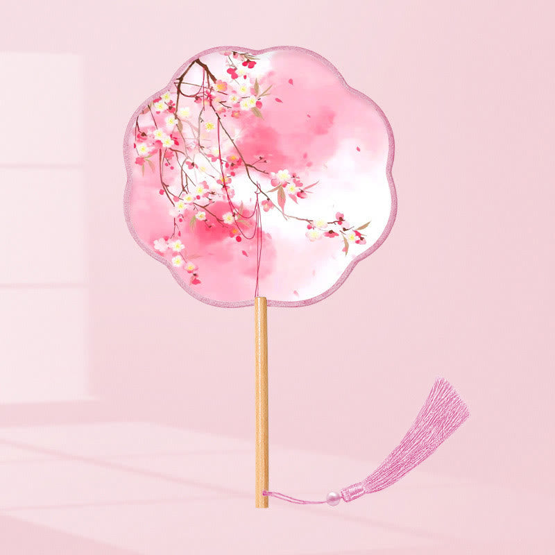 Mythstone Ginkgo Leaf Koi Fish Cherry Blossom Spring Flowers Handheld Wood Handle Fan