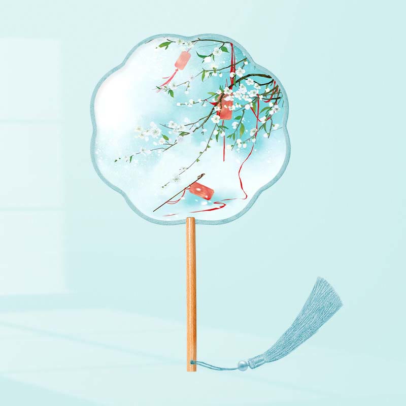 Mythstone Ginkgo Leaf Koi Fish Cherry Blossom Spring Flowers Handheld Wood Handle Fan