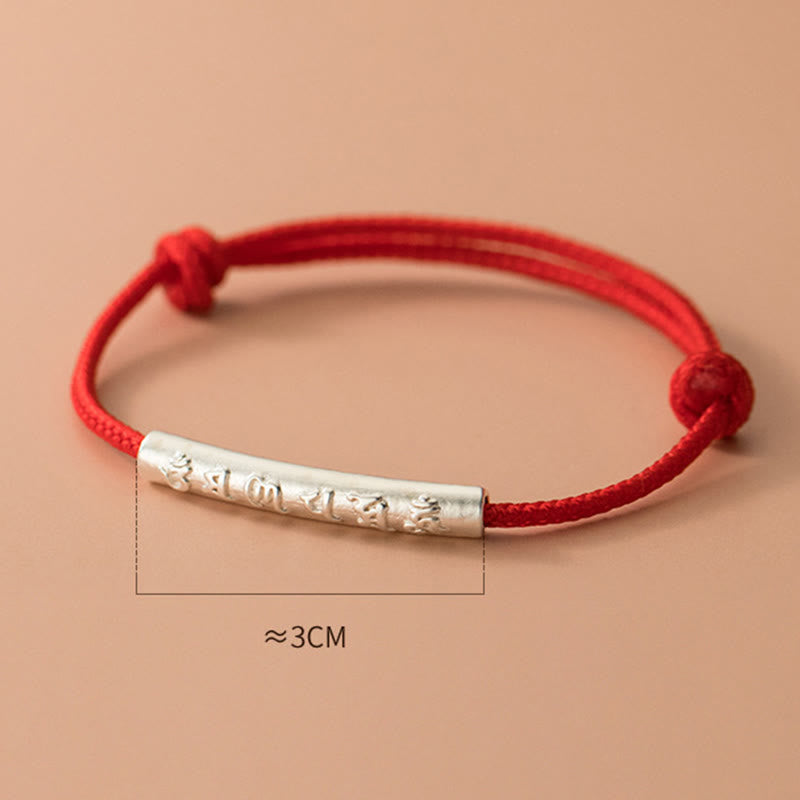 Pulsera de cuerda roja con fuerza Om Mani Padme Hum hecha a mano en plata de ley 999 de Mythstone