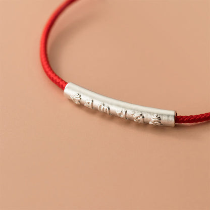 Pulsera de cuerda roja con fuerza Om Mani Padme Hum hecha a mano en plata de ley 999 de Mythstone