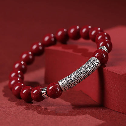 Mythstone Cinnabar 999 Sterling Silver Six True Words Blessing Bracelet