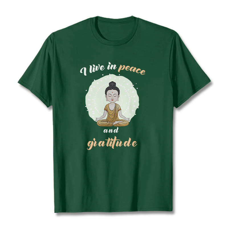 Mythstone I Live In Peace And Gratitude Illustration Buddha Tee T-shirt