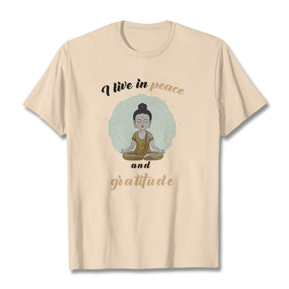 Mythstone I Live In Peace And Gratitude Illustration Buddha Tee T-shirt