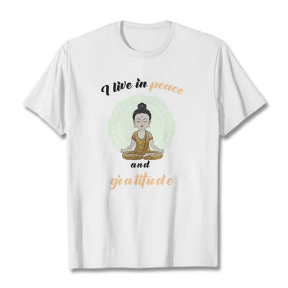 Mythstone I Live In Peace And Gratitude Illustration Buddha Tee T-shirt