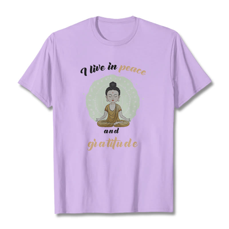 Mythstone I Live In Peace And Gratitude Illustration Buddha Tee T-shirt