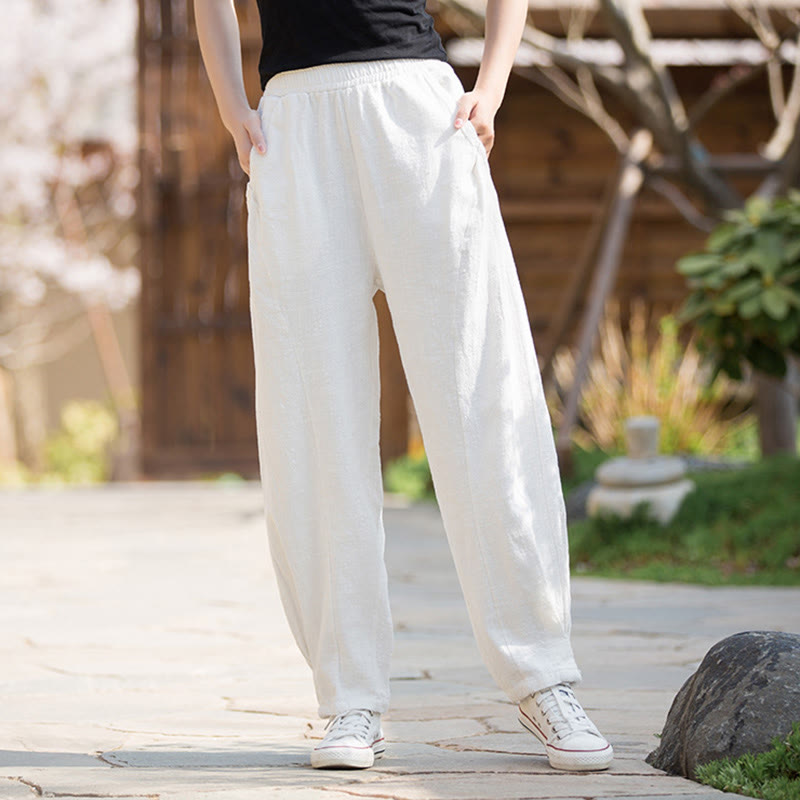 Mythstone Casual Ramie Linen Cotton Yoga Pants With Pockets