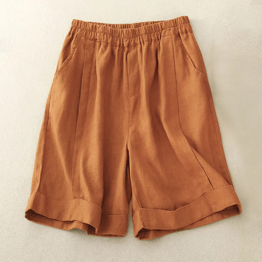 Mythstone Casual Solid Color Women's Cotton Shorts With Pockets