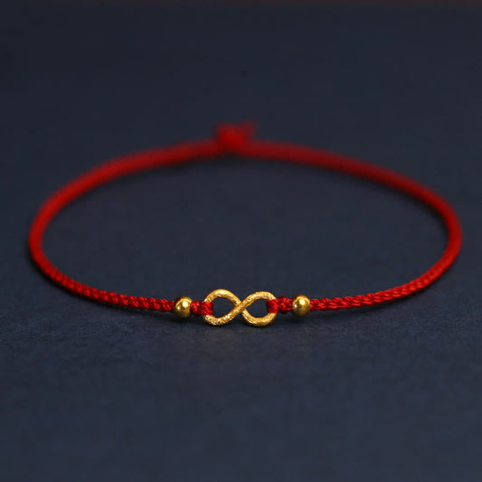 Mythstone 999 Gold Mobius Infinite Love Fu Character Copper Coin Protection Handmade Ultra-Thin Rope Bracelet