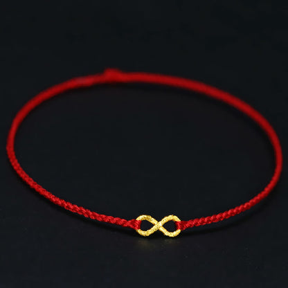 Mythstone 999 Gold Mobius Infinite Love Fu Character Copper Coin Protection Handmade Ultra-Thin Rope Bracelet