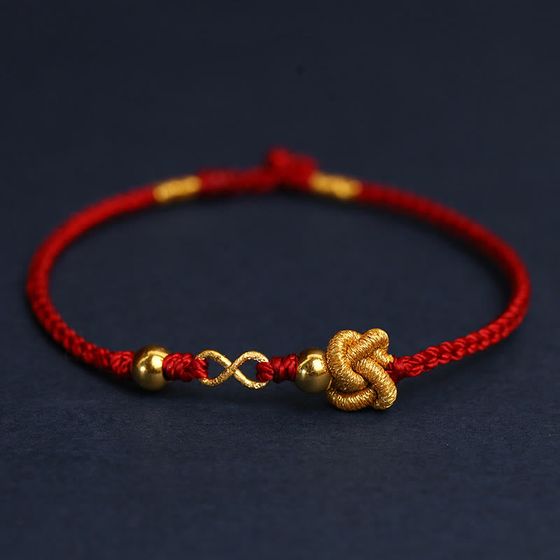 Mythstone 999 Gold Mobius Infinite Love Fu Character Copper Coin Protection Handmade Ultra-Thin Rope Bracelet