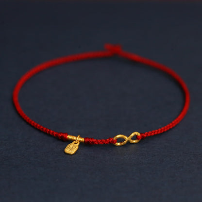 Mythstone 999 Gold Mobius Infinite Love Fu Character Copper Coin Protection Handmade Ultra-Thin Rope Bracelet