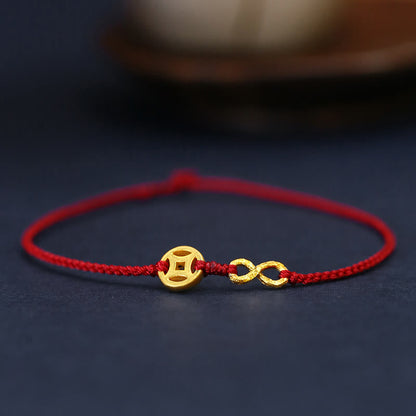 Mythstone 999 Gold Mobius Infinite Love Fu Character Copper Coin Protection Handmade Ultra-Thin Rope Bracelet