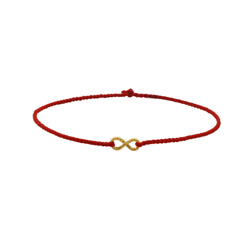 Mythstone 999 Gold Mobius Infinite Love Fu Character Copper Coin Protection Handmade Ultra-Thin Rope Bracelet