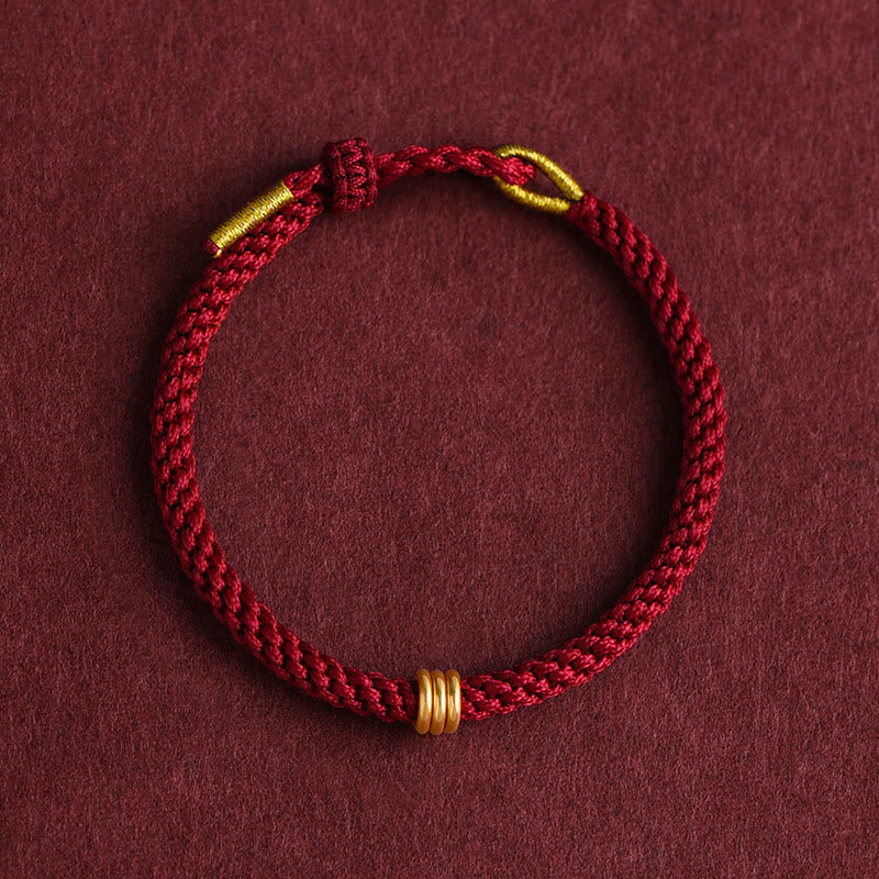 Mythstone 999 Gold Triple Ring Design Handmade Connection Braided Rope Bracelet