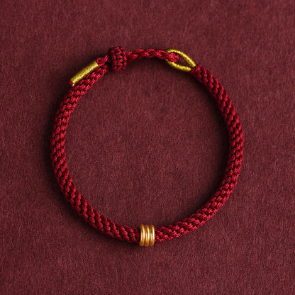 Mythstone 999 Gold Triple Ring Design Handmade Connection Braided Rope Bracelet