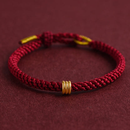 Mythstone 999 Gold Triple Ring Design Handmade Connection Braided Rope Bracelet