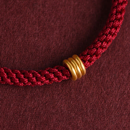 Mythstone 999 Gold Triple Ring Design Handmade Connection Braided Rope Bracelet