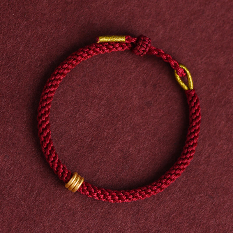 Mythstone 999 Gold Triple Ring Design Handmade Connection Braided Rope Bracelet