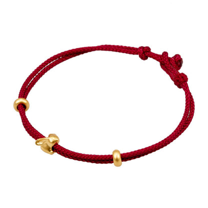 Mythstone 999 Gold Small Lucky Rabbit Osmanthus Design Handmade Luck Braided Rope Bracelet