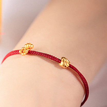 Mythstone 999 Gold Small Lucky Rabbit Osmanthus Design Handmade Luck Braided Rope Bracelet