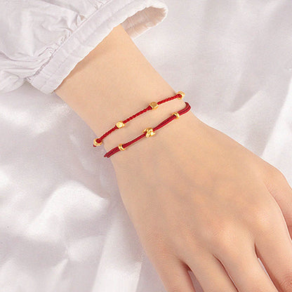 Mythstone 999 Gold Small Lucky Rabbit Osmanthus Design Handmade Luck Braided Rope Bracelet