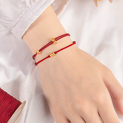 Mythstone 999 Gold Small Lucky Rabbit Osmanthus Design Handmade Luck Braided Rope Bracelet